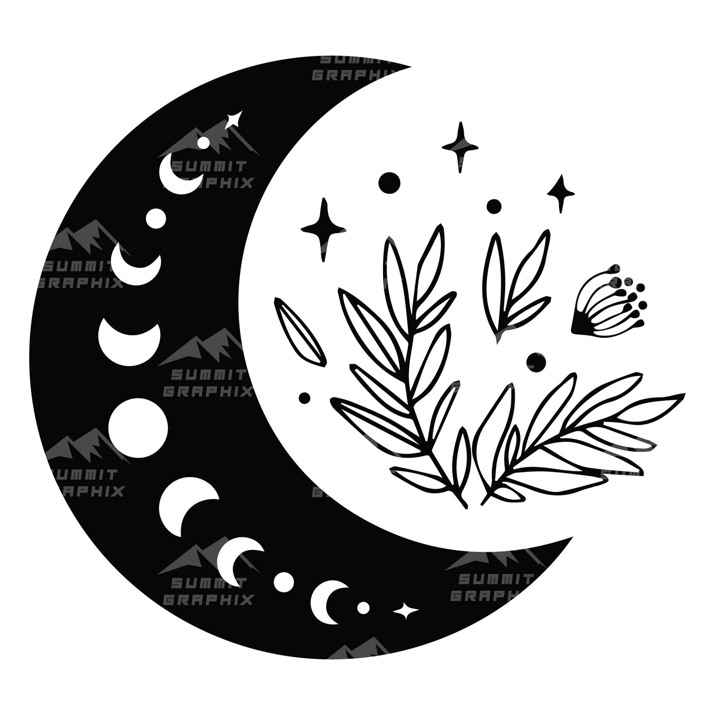 Floral Crescent Moon Sticker